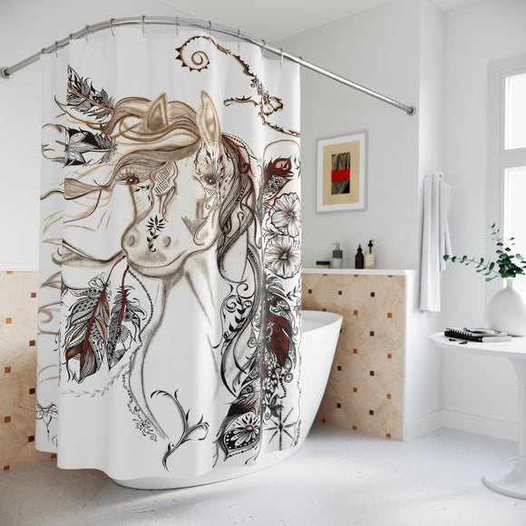 Horse Indian Feathers - Polyester Shower Curtain (1005)