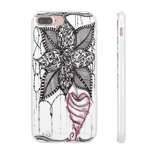 iPhone Flexi Cases - Zen Red Heart Flower (010) Design