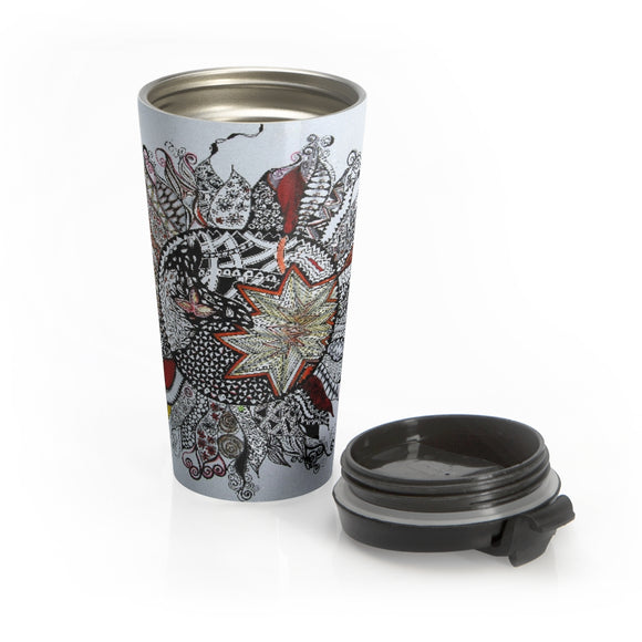 Travel Mug Stainless Steel 15oz - Mandala Sunrays (101) Design