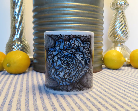 White glossy mug - Zen Blue Flower (008) Design