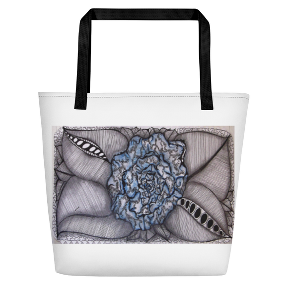 Beach Bag / Trendy Purse / Mens Satchel / Tote - Zen Blue Flower (008) Design