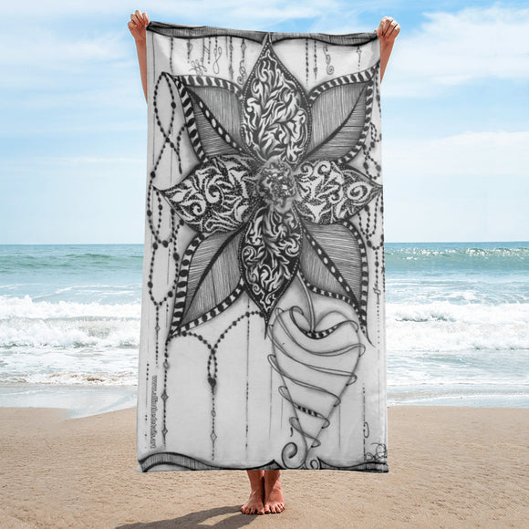 Beach/Bath Towel (30x60) - Zen Heart Flower (010) Design