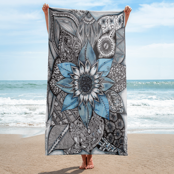 Beach/Bath Towel (30x60) - Blue Sunflower (104) Design