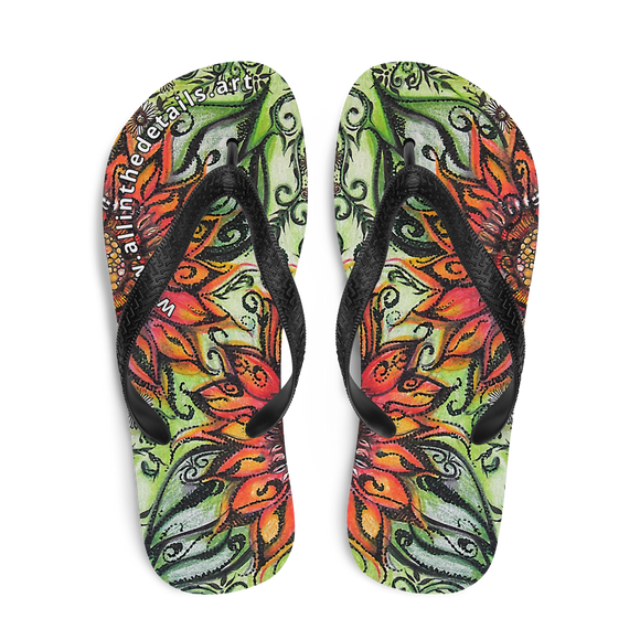 Flip-Flop Sandal Slides - Zen Orange Flowers (005) Design