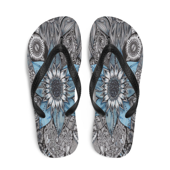 Flip Flop Sandal Slides - Blue Sunflower (104) Design