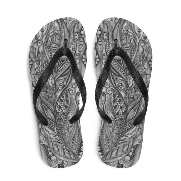 Flip Flops - Sandals - Slides - Side Diamonds Feather (007) Design