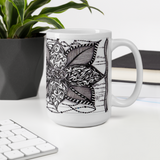 White glossy mug - Zen Heart Flower (010) Design
